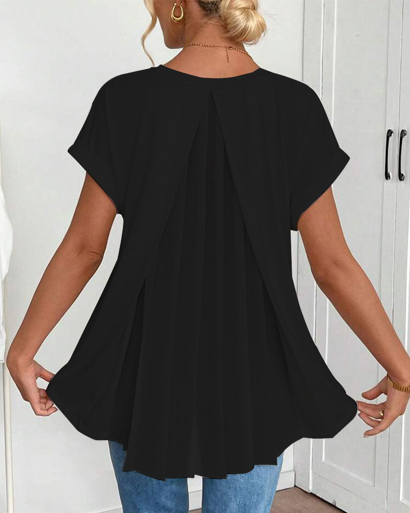 Liyanna - Patchwork V Neck Short Sleeve T Shirt