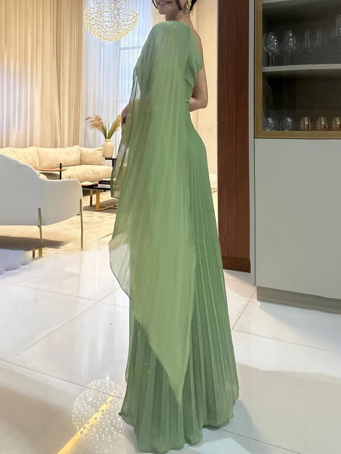 Kiriana | One Shoulder Pleated Maxi Evening Dress