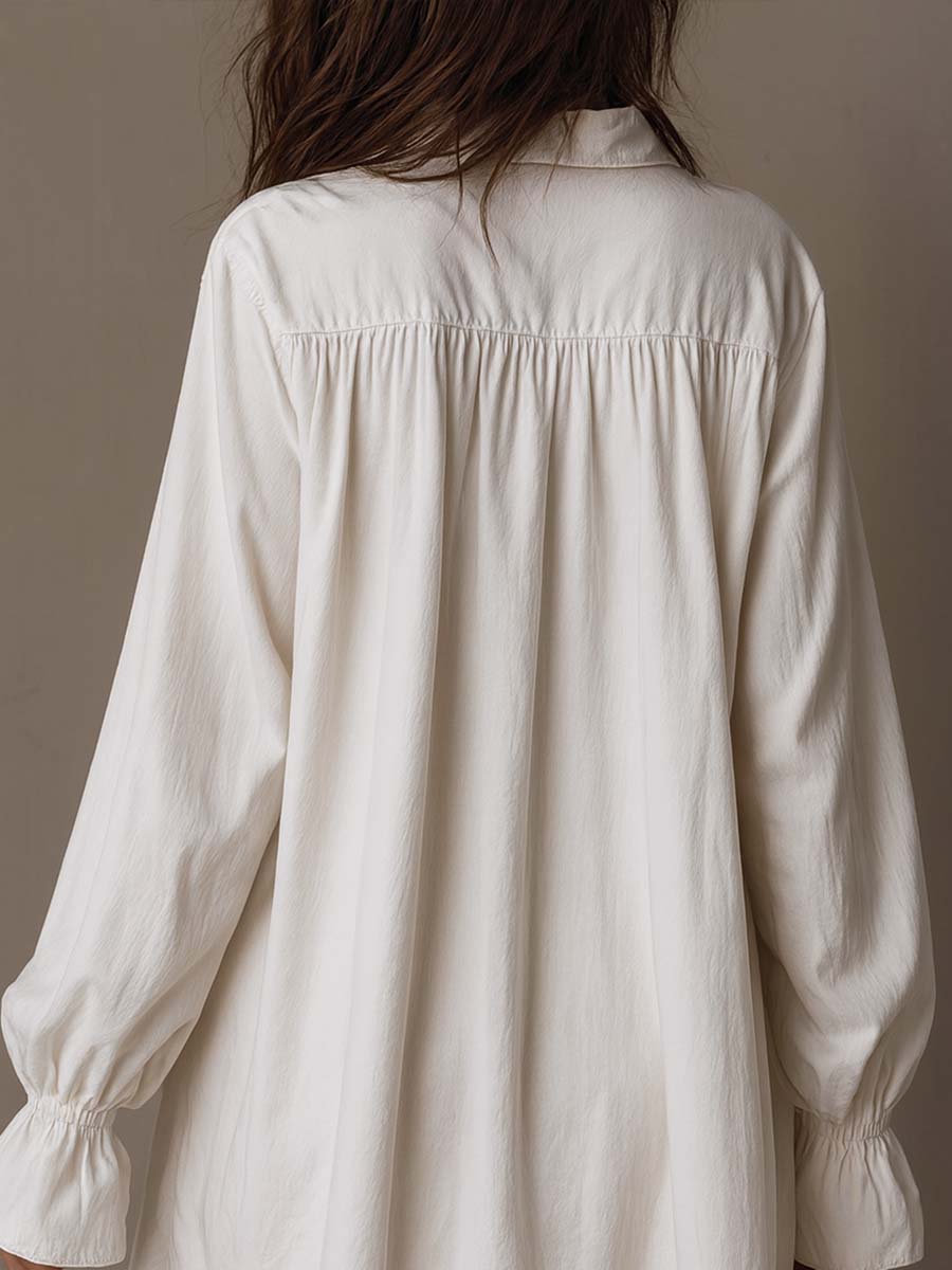 Amparo - White Embroidered Long Sleeve Shirt Dress