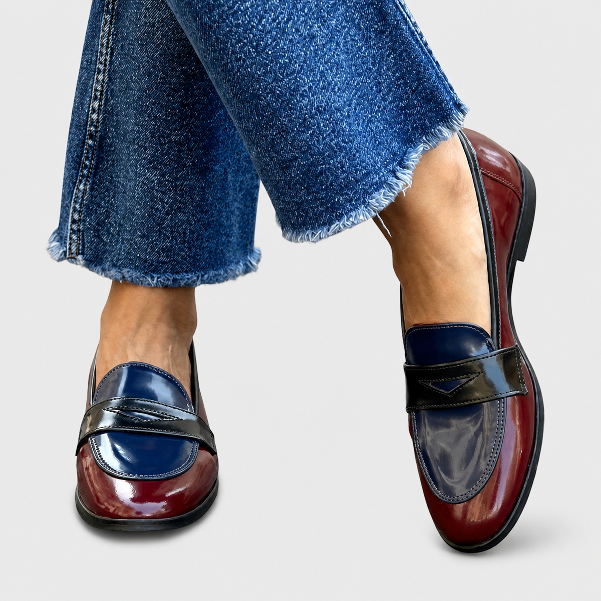 Marlen | Loafers with Glossy Finish and Contrast Panels