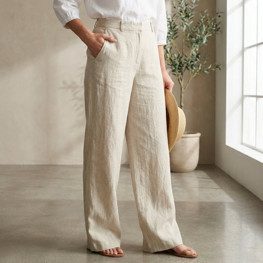 Solara High-Waisted Linen Wide-Leg Trousers