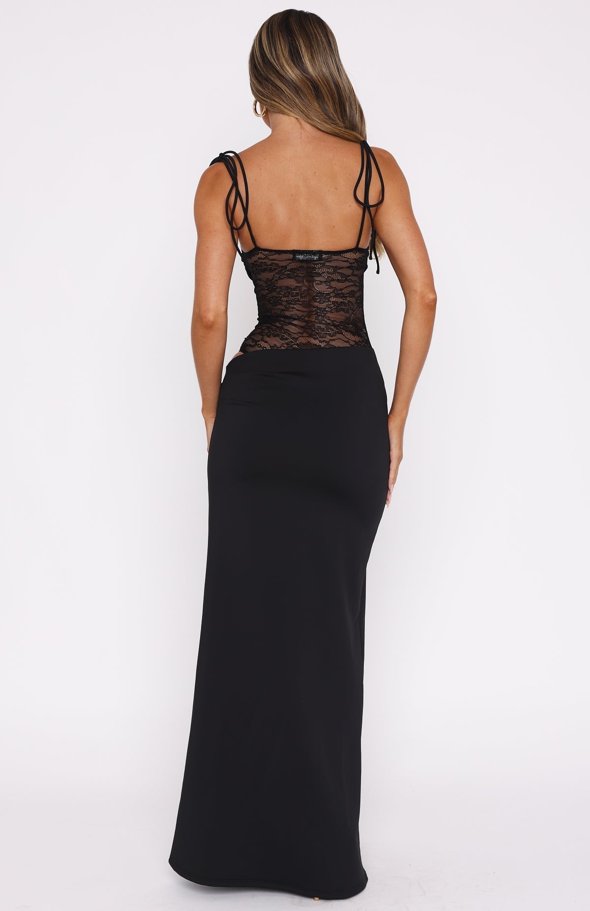 Mirela | Lace Panel Tie Strap Maxi Dress