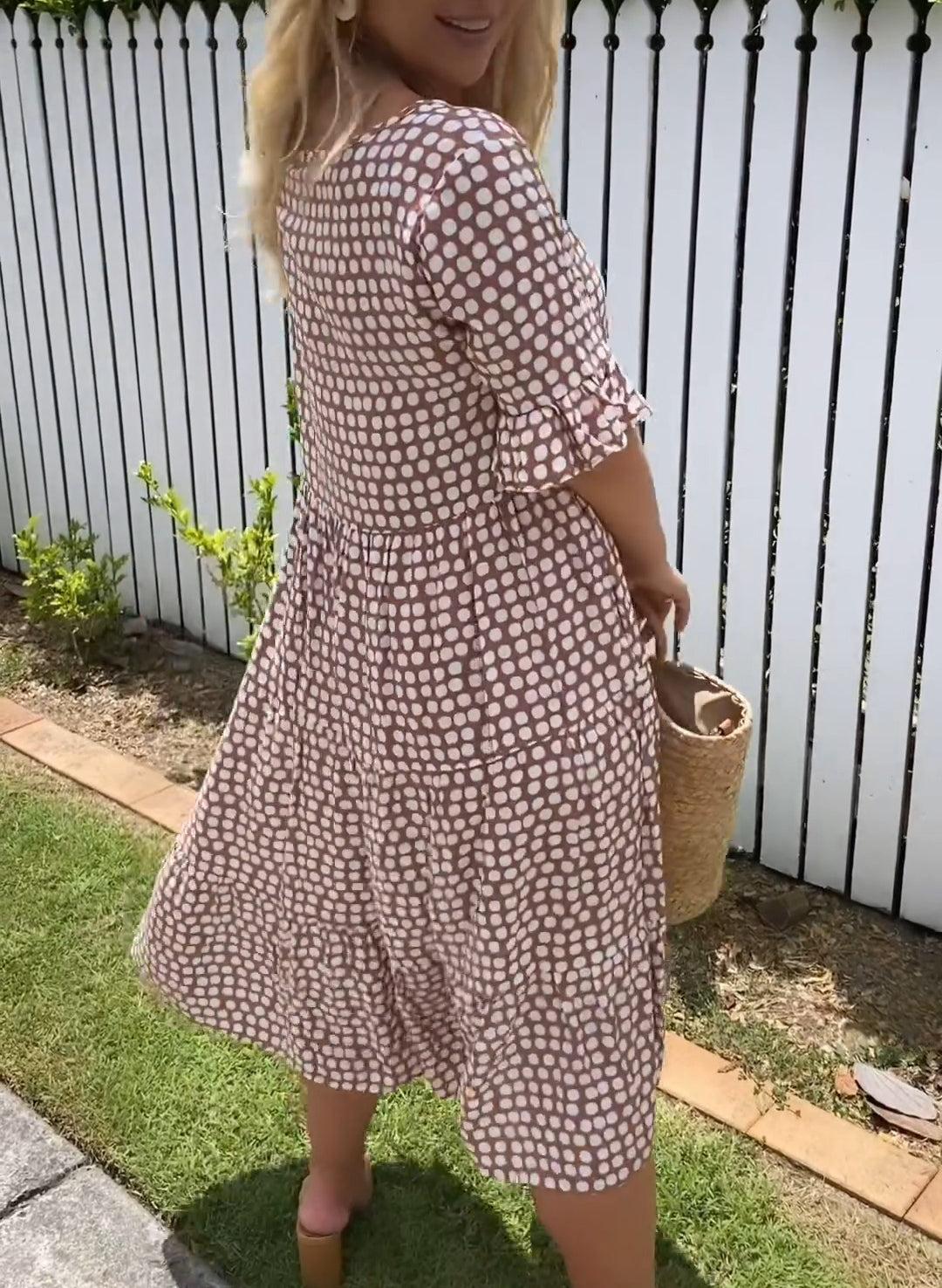 Yumi | Polka Dot Ruffle Sleeve Midi Dress