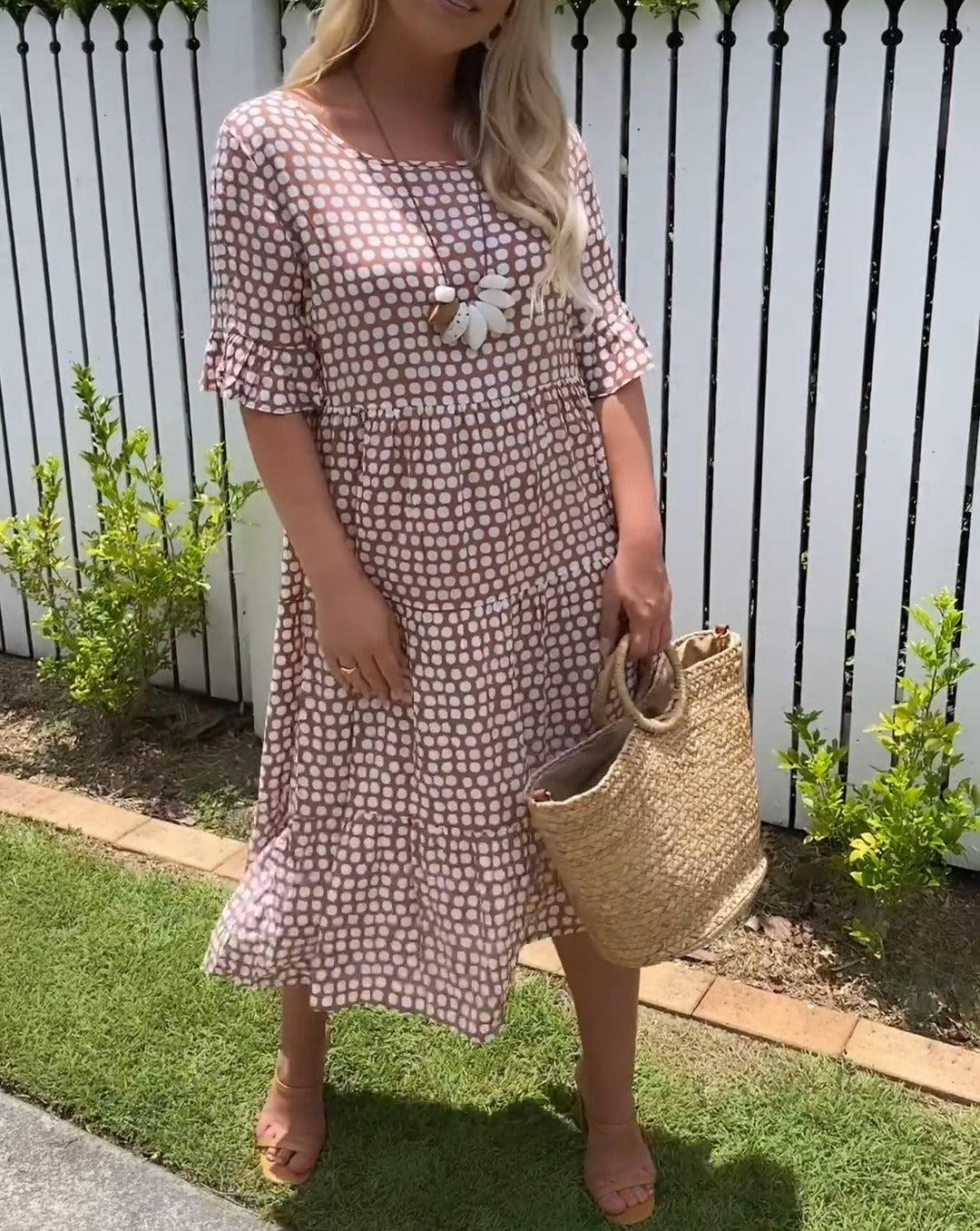 Yumi | Polka Dot Ruffle Sleeve Midi Dress
