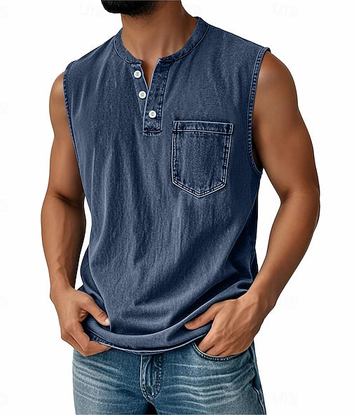 Latrell | Denim Henley Vest Top