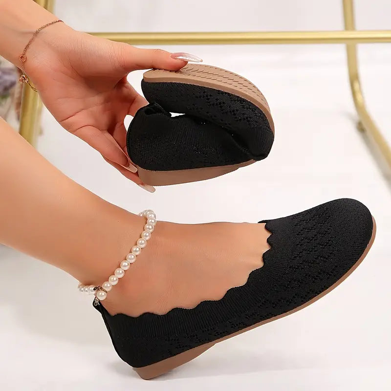 Iosifina | Knit Ballet Flats with Scalloped Edge
