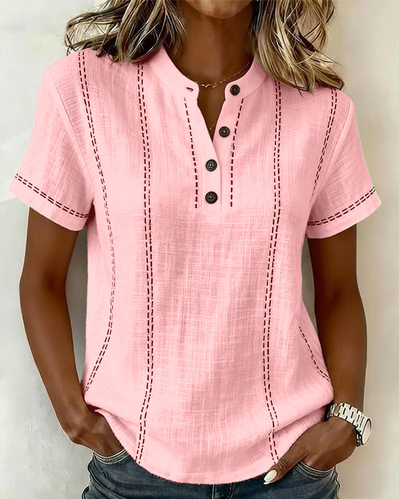 Vanessia | Short Sleeve Button Neck Blouse