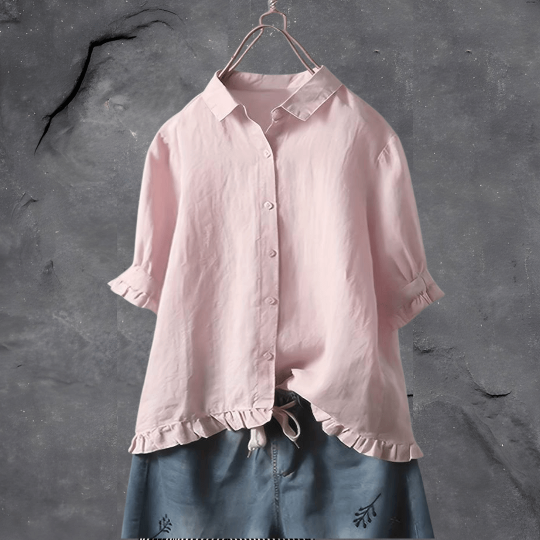 Meagan | Short Sleeve Ruffle Hem Shirt