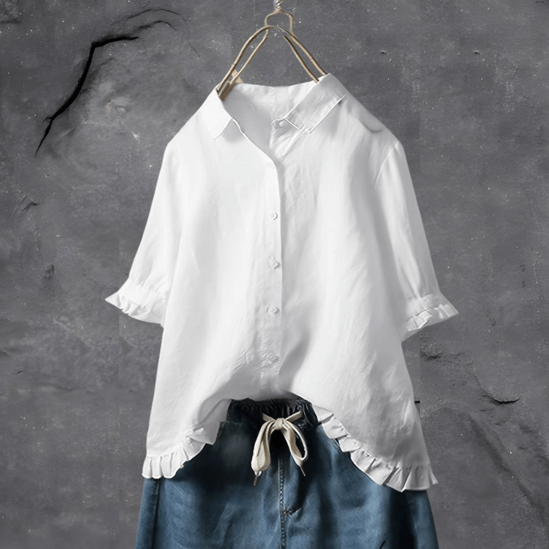 Meagan | Short Sleeve Ruffle Hem Shirt