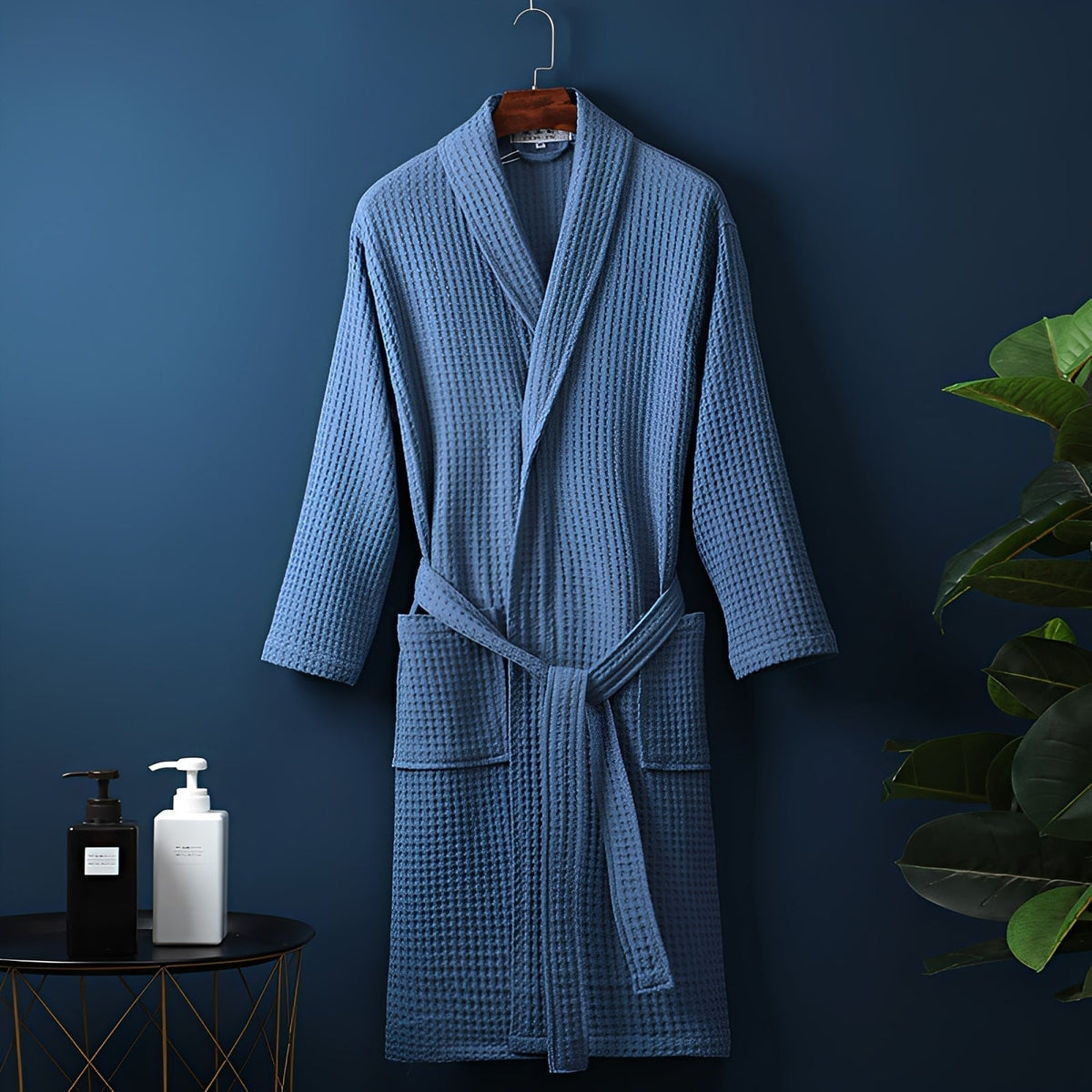 Nathan | Waffle Textured Dressing Gown with Tie Belt