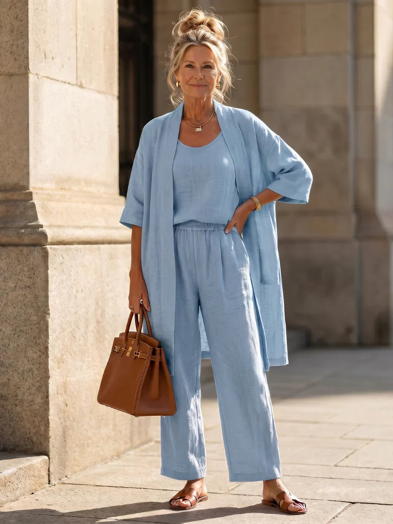 Amberley | Linen Style Three Piece Trouser Set