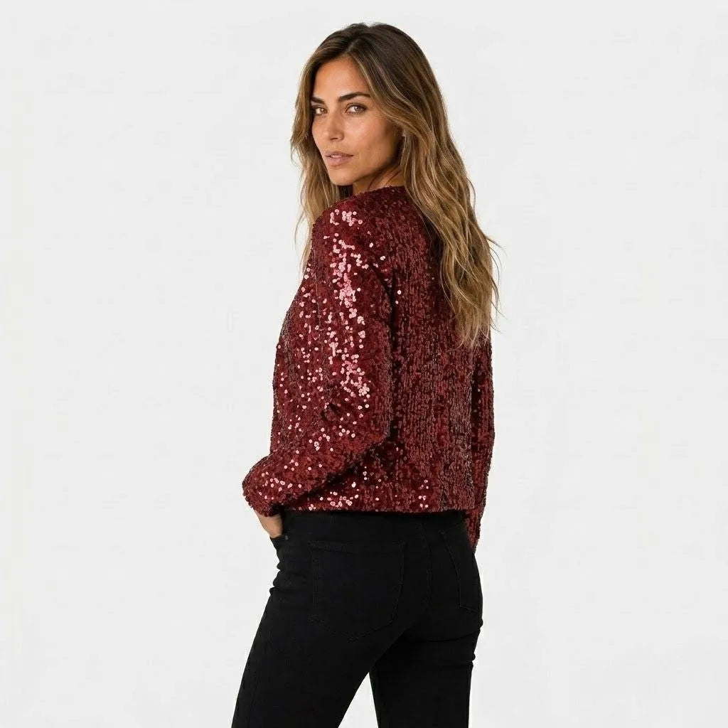 Amelia | Sequin Jacket with Open Front and Long Sleeves