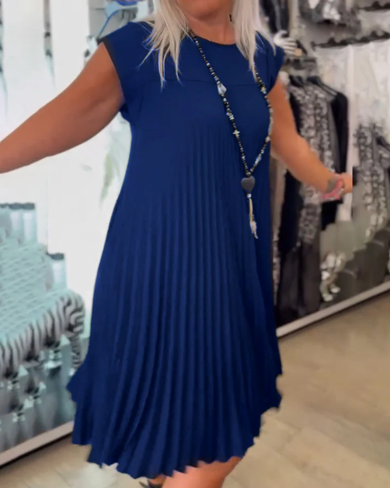 Shihua | Pleated Cap Sleeve Midi Dress