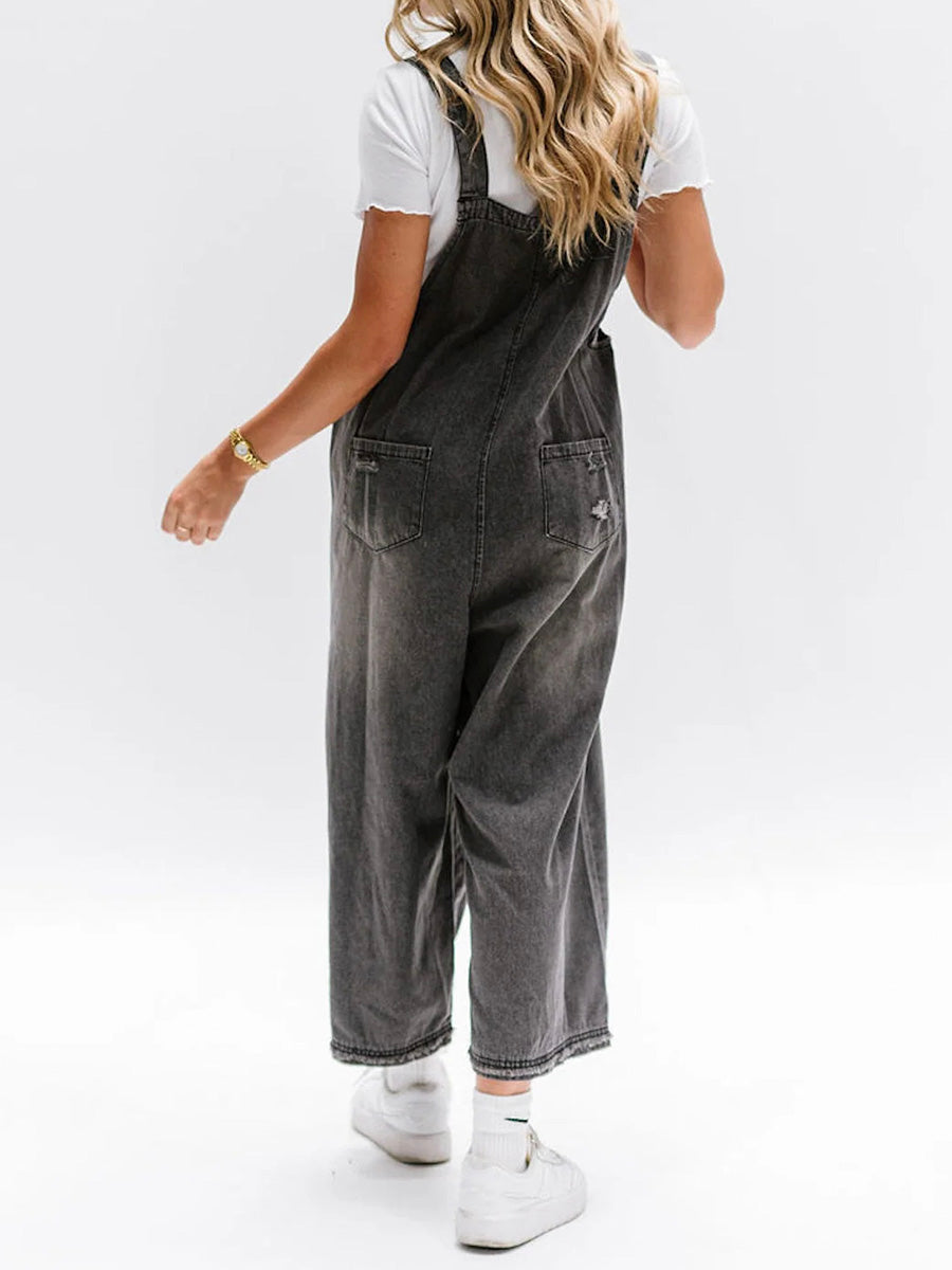Clarice | Denim Overalls Wide Leg Distressed