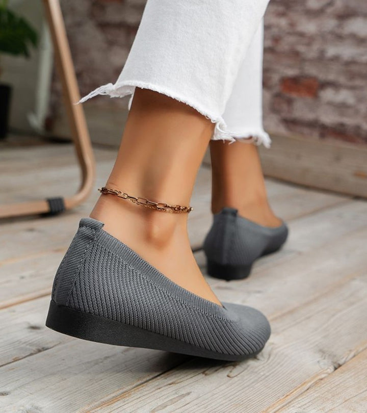 Alfia | Ballet Flats Ribbed Round Toe Slip On