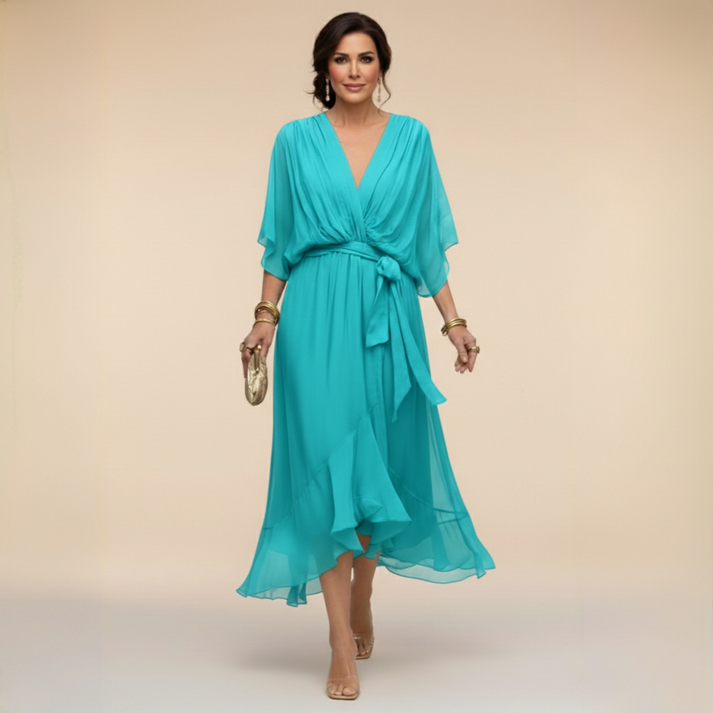 Harshani | Chiffon Wrap Midi Dress V Neck