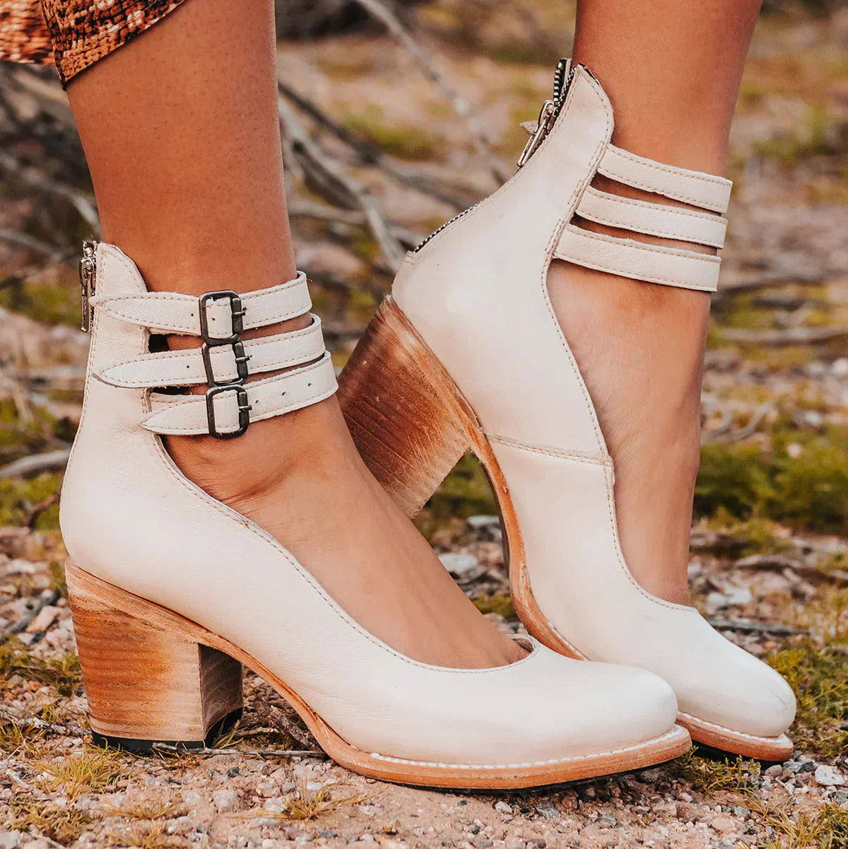 Steffie – Wooden Block Heel Strap Shoes