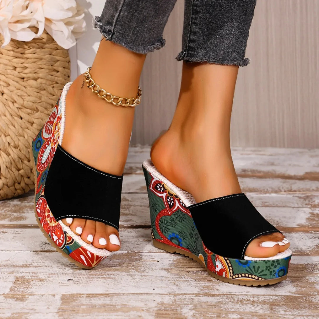 Laerke - Floral Print Wedge Slide Sandals