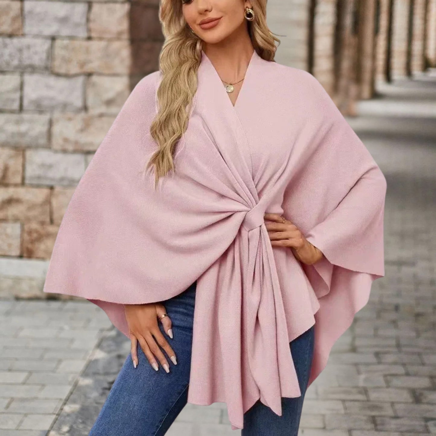 Helin | Knotted Front Wrap Knit Poncho
