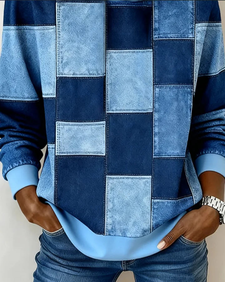 Yaralyn | Patchwork Hooded Long Sleeve Sweatshirt