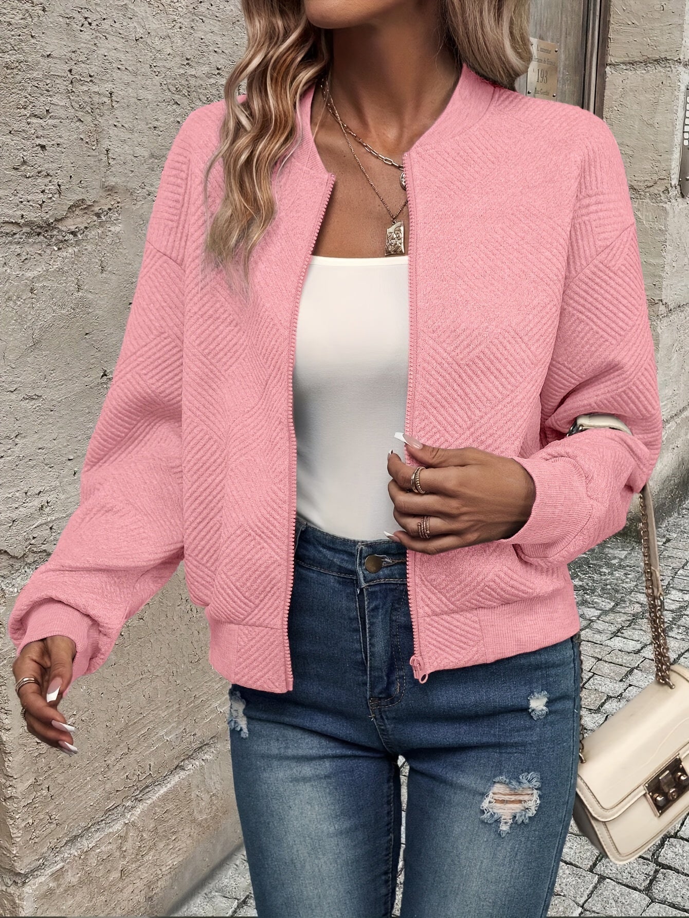 Jemma | Long Sleeve Textured Zip Jacket