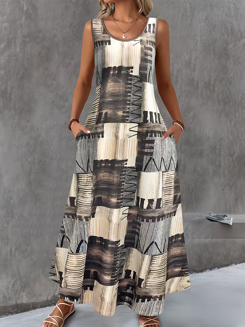 Brigitten | Abstract Print Sleeveless Maxi Dress
