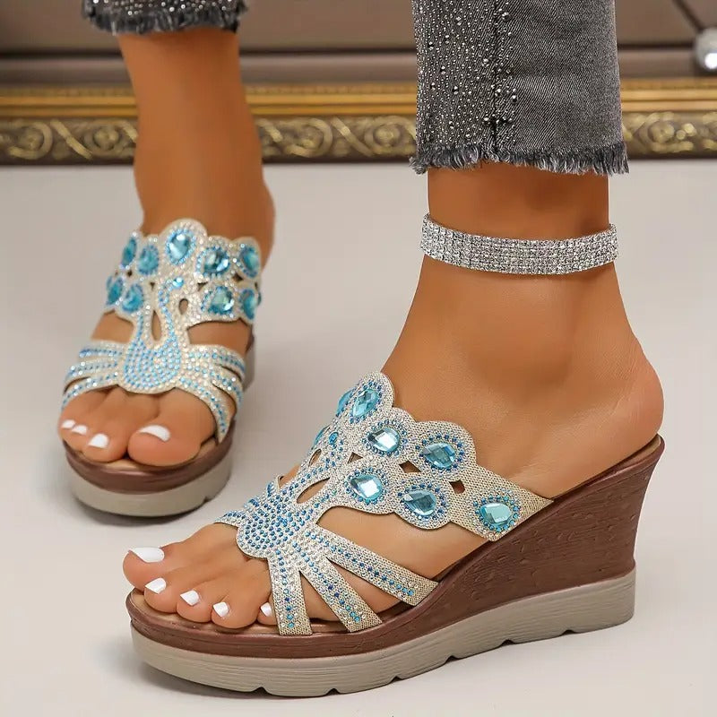 Lakeisha | Sandals Open Toe Rhinestone Wedge Heels