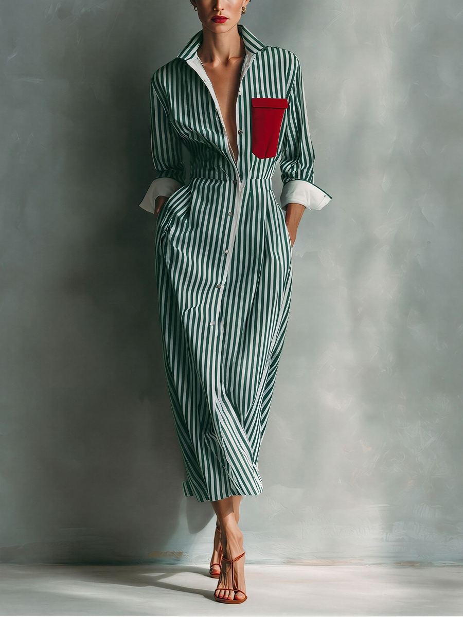Makeda | Striped Long Sleeve Shirt Midi Dress