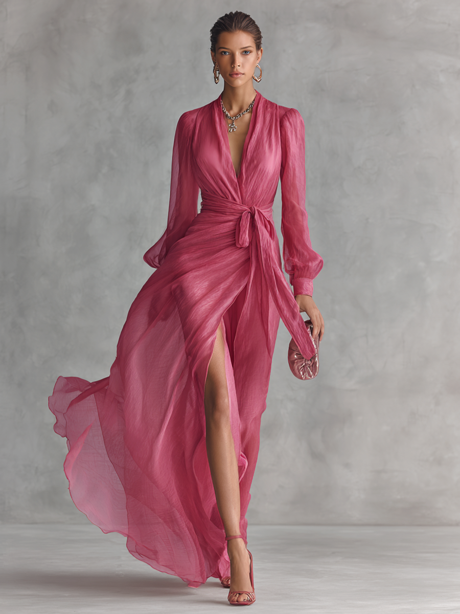 Jalesa | Long Sleeve Tie Waist Maxi Dress