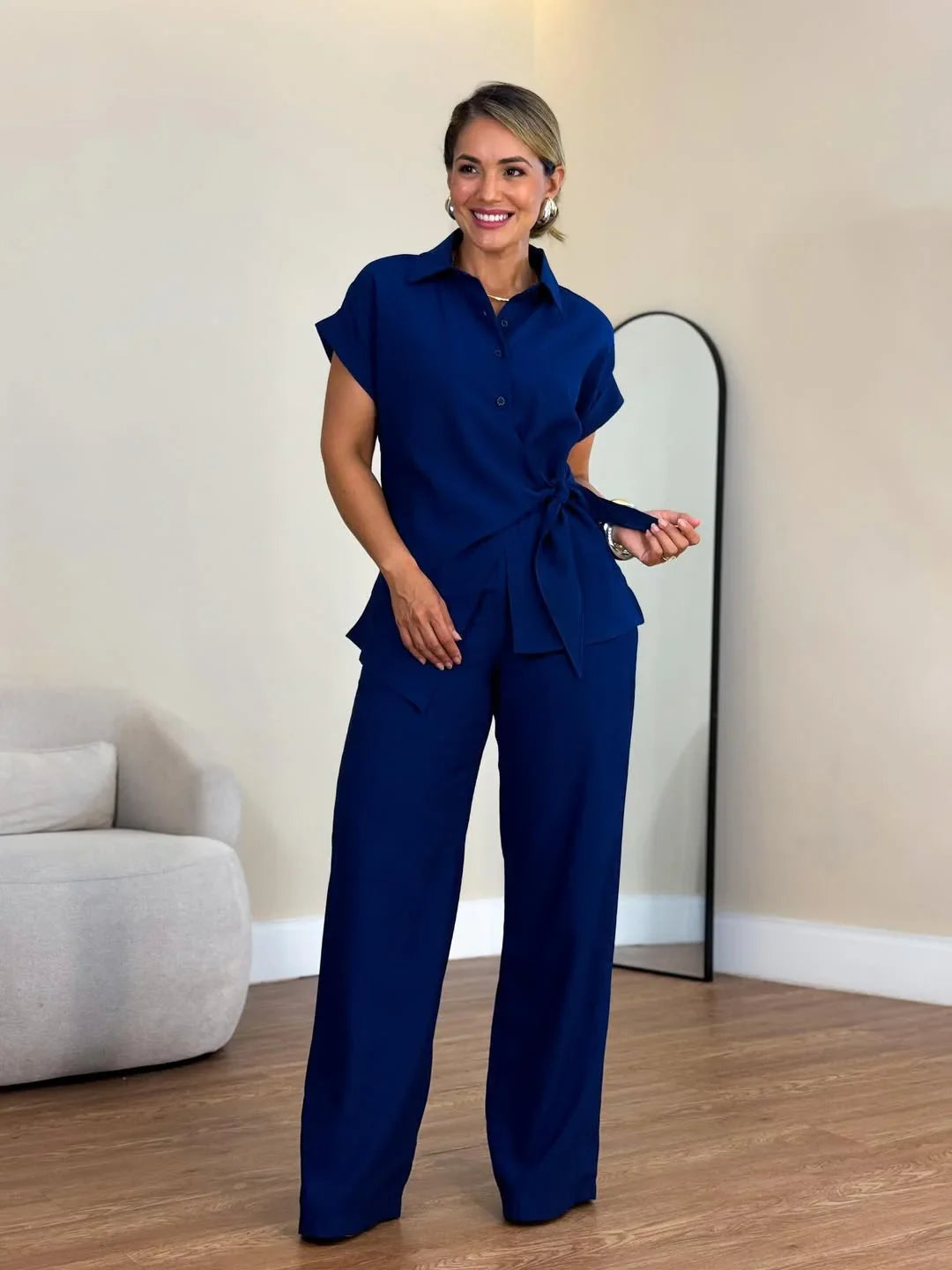 Lorie | Two Piece Collared Tie Front Set