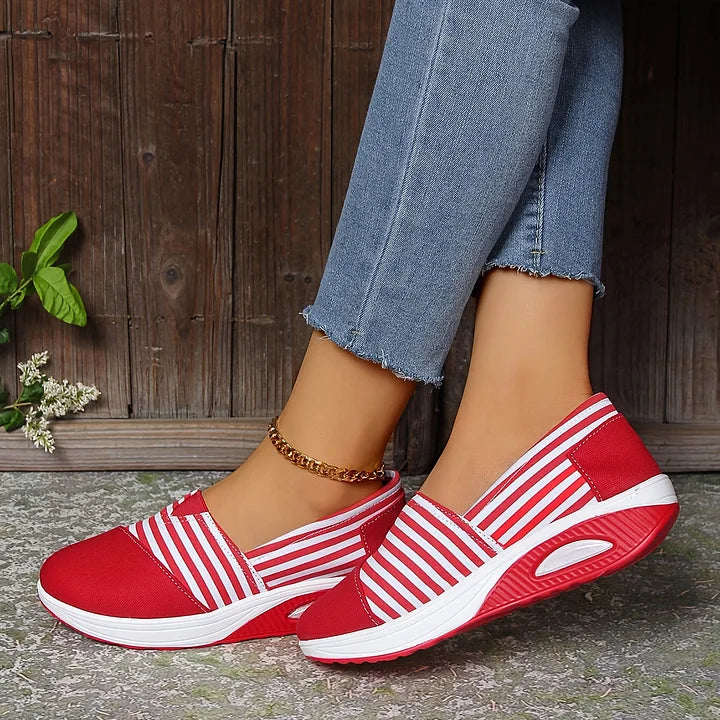 Tasha - Striped Slip On Wedge Trainers
