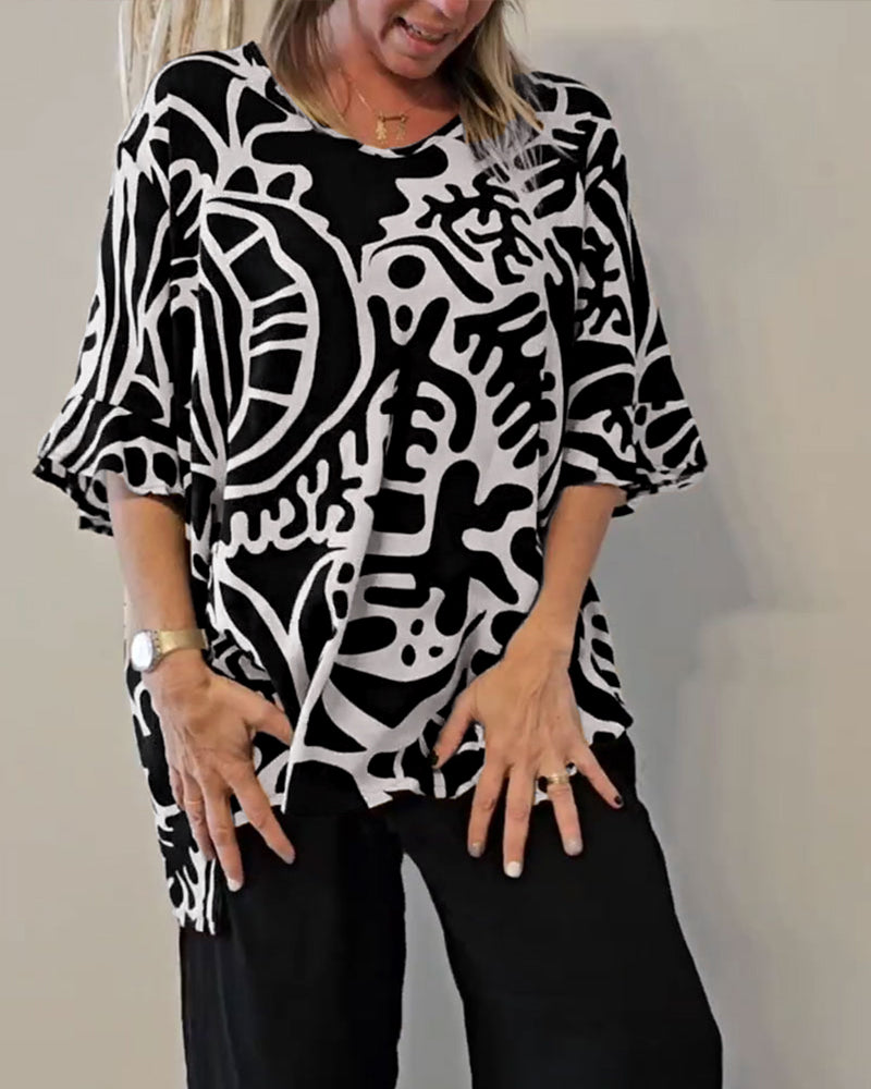 Prabodhi | Abstract Print Loose Fit Top