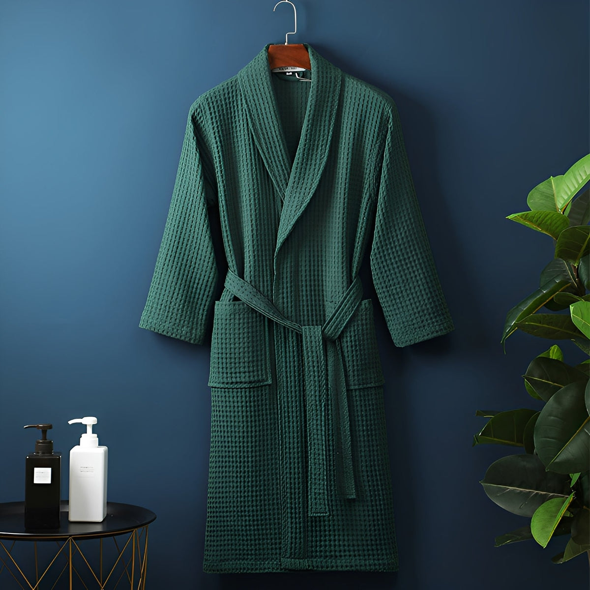Nathan | Waffle Textured Dressing Gown with Tie Belt