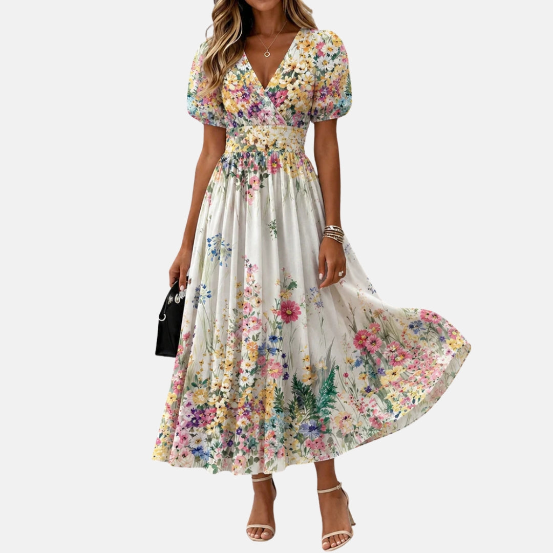 Kirina | Midi Dress Floral Print Puff Sleeve