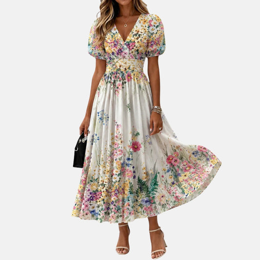 Kirina | Midi Dress Floral Print Puff Sleeve