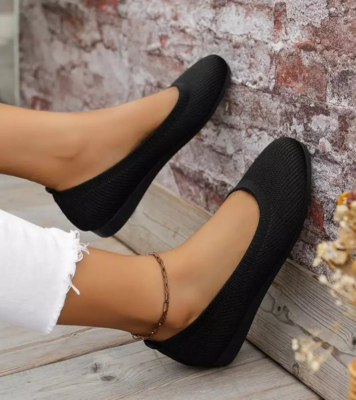 Alfia | Ballet Flats Ribbed Round Toe Slip On