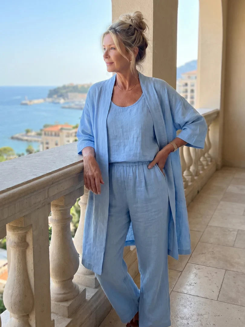 Amberley | Linen Style Three Piece Trouser Set