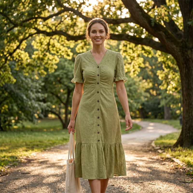 Stellah | Sage Green Puff Sleeve Midi Dress