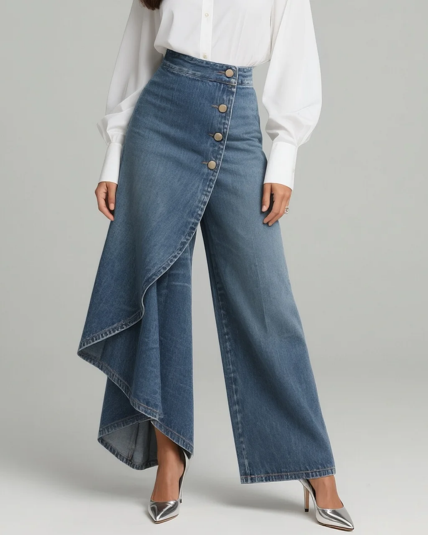 Uthpala | Wrap Front Denim Flared Trousers