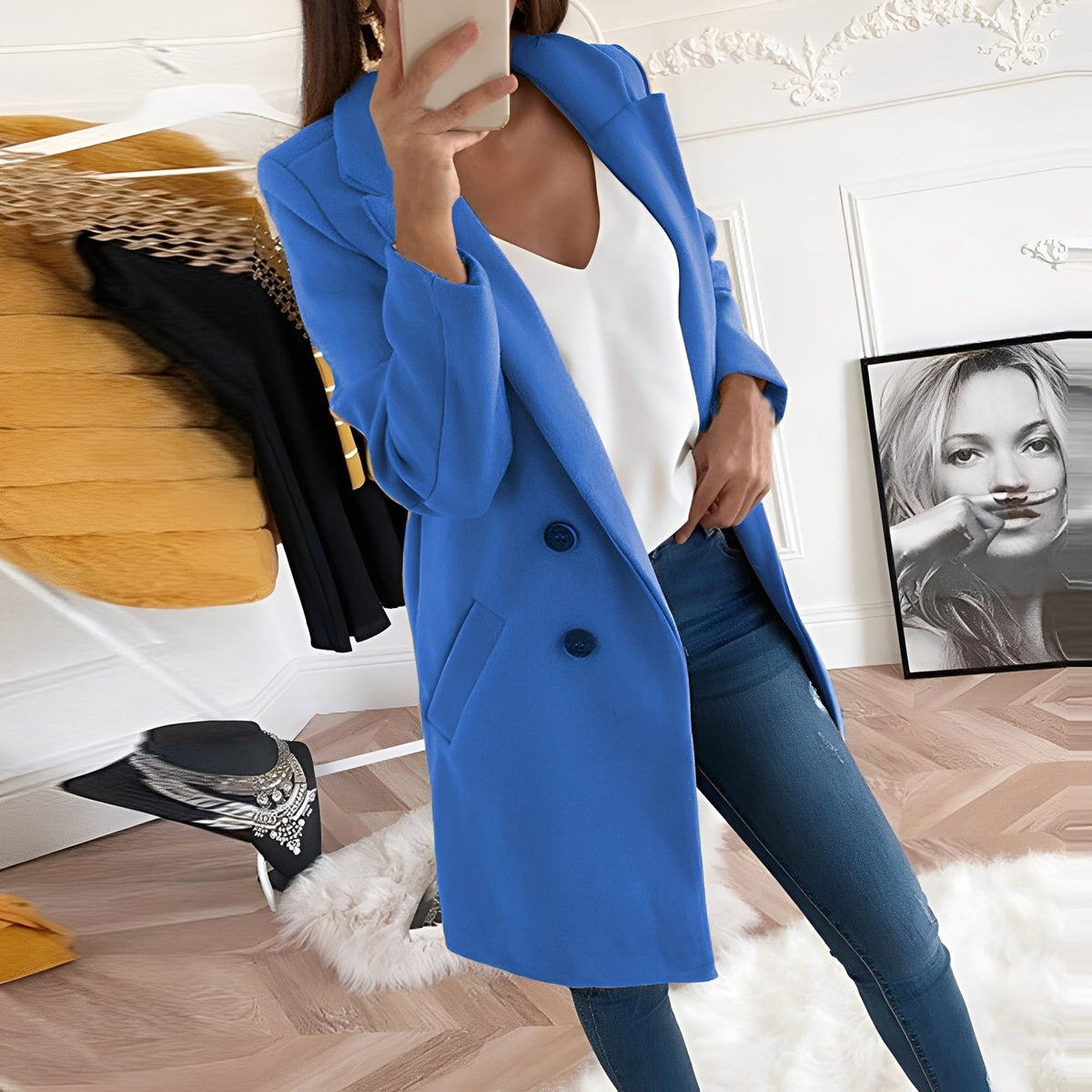 Casey | Thigh Length Coat with Notched Lapels