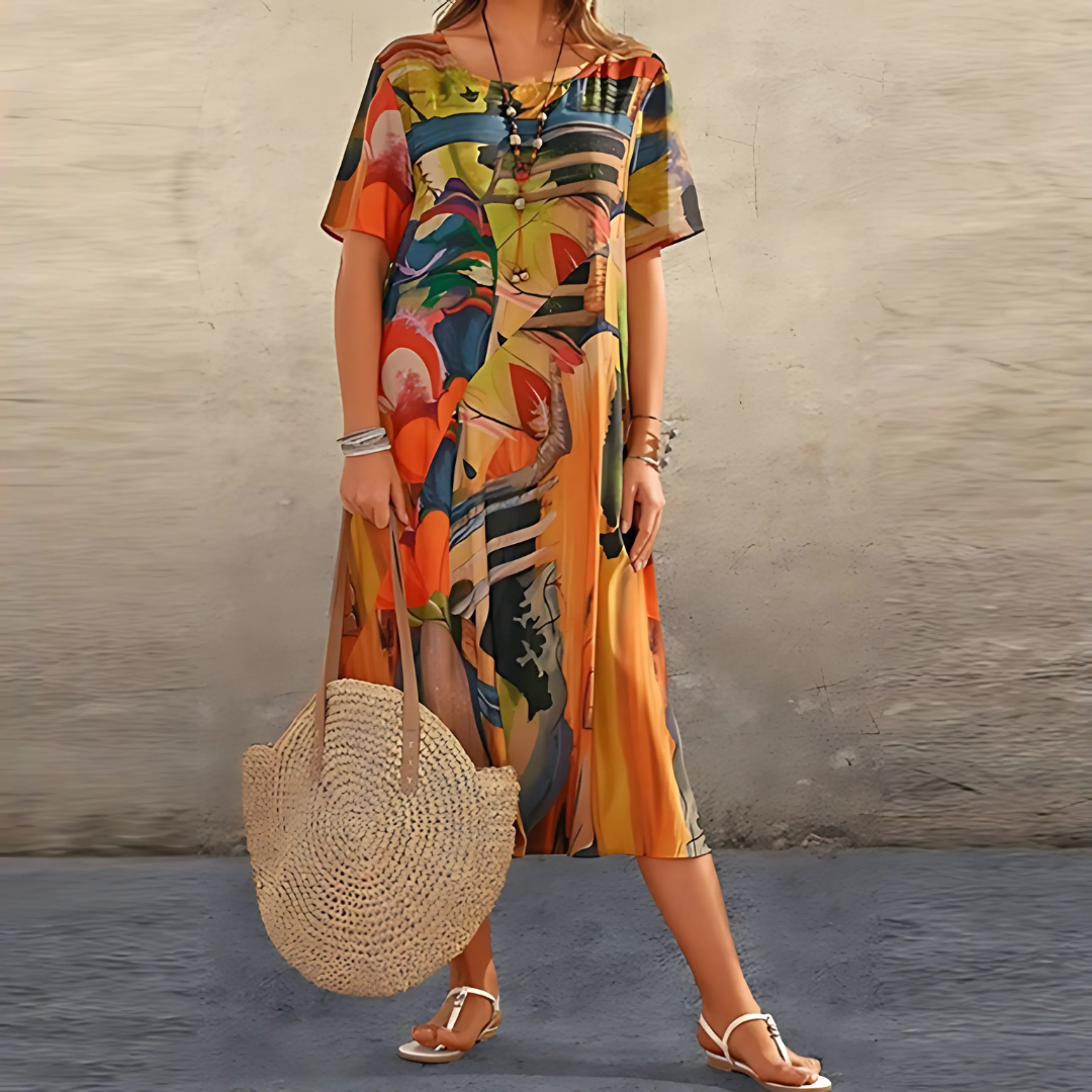 Filomena | Abstract Print Midi Summer Dress