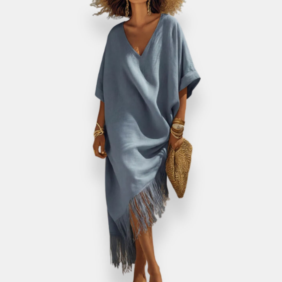 Taciana | Kaftan Dress V Neck Fringe Hem