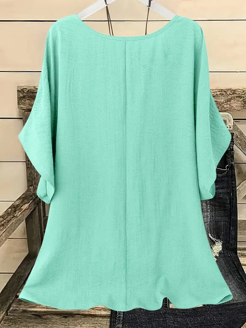Dilek | Loose Round Neck Short Sleeve Blouse