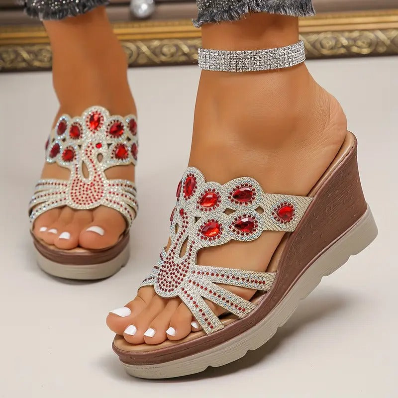Lakeisha | Sandals Open Toe Rhinestone Wedge Heels