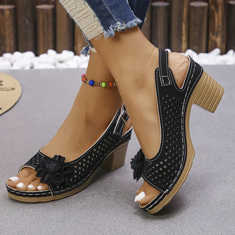 Imogen | Open Toe Cut-Out Block Heel Sandals
