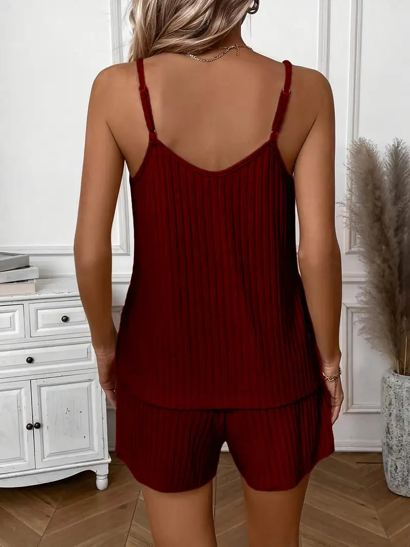 Isalie | Ribbed Sleeveless Drawstring Shorts Set