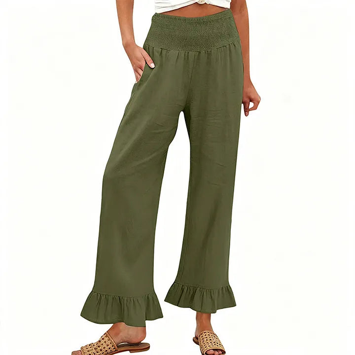 Moriom | Ruffle Hem Wide Leg Trousers