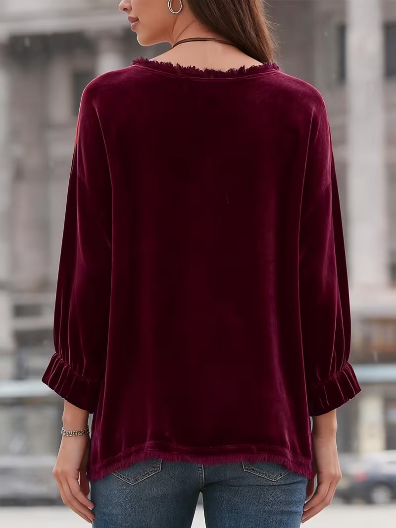 Petunia | Velvet Long Sleeve Loose Fit Top