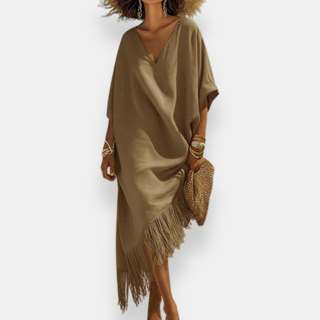 Taciana | Kaftan Dress V Neck Fringe Hem