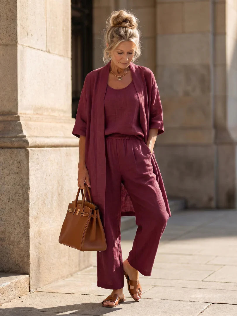 Amberley | Linen Style Three Piece Trouser Set